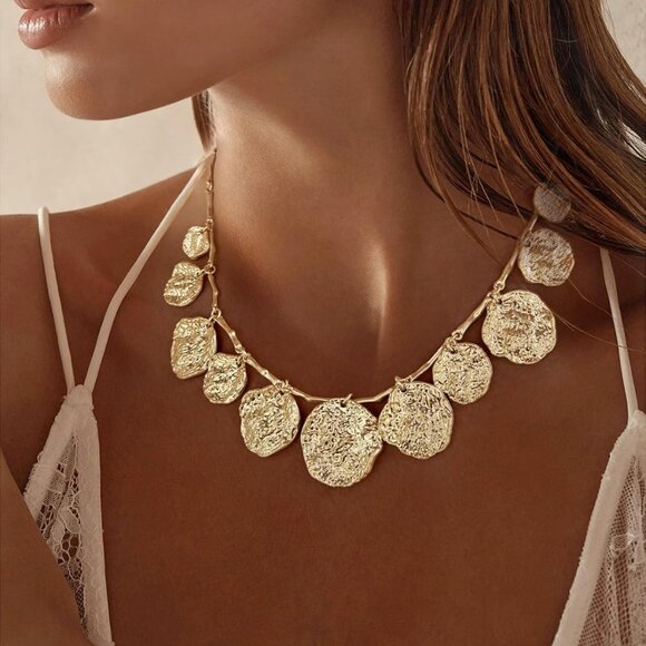 Chunky Gold Coin Charm Necklace for Women Boho Vintage Adjustable Statement - Picture 4 of 7